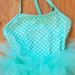Teal blue heart girls bathing suit tutu